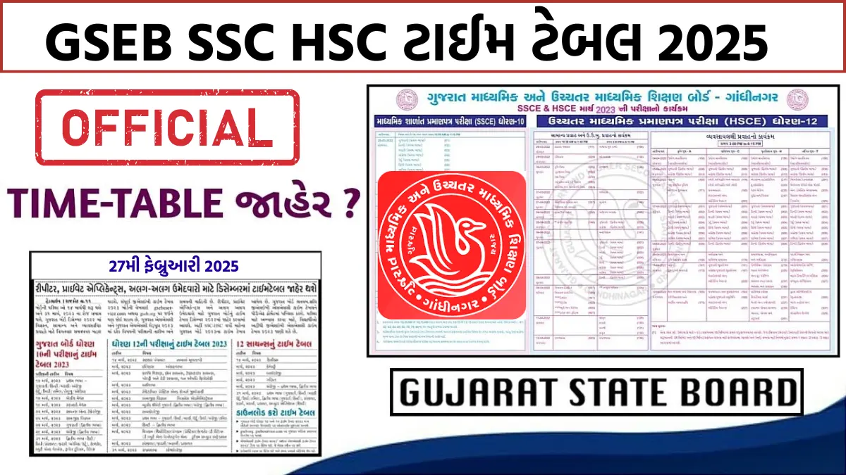 GSEB SSC HSC Time Table 2025