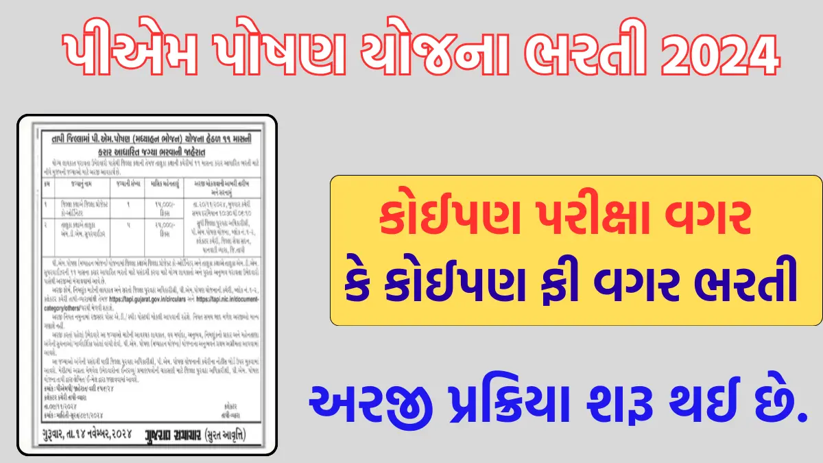 PM Poshan Yojana Tapi Recruitment 2024