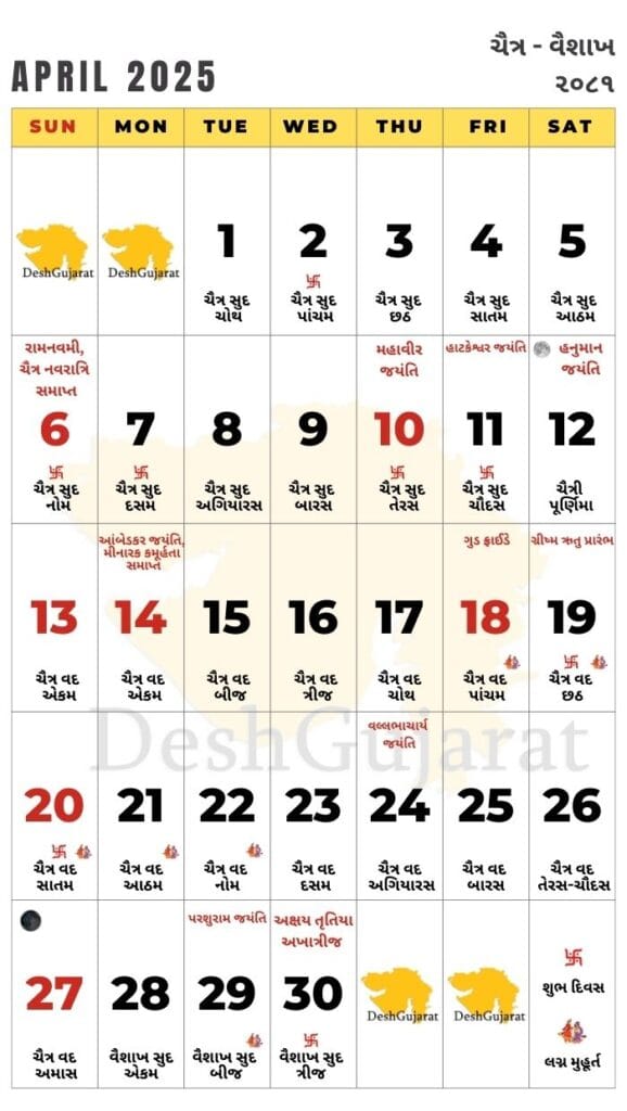 Gujarati Calendar 2025