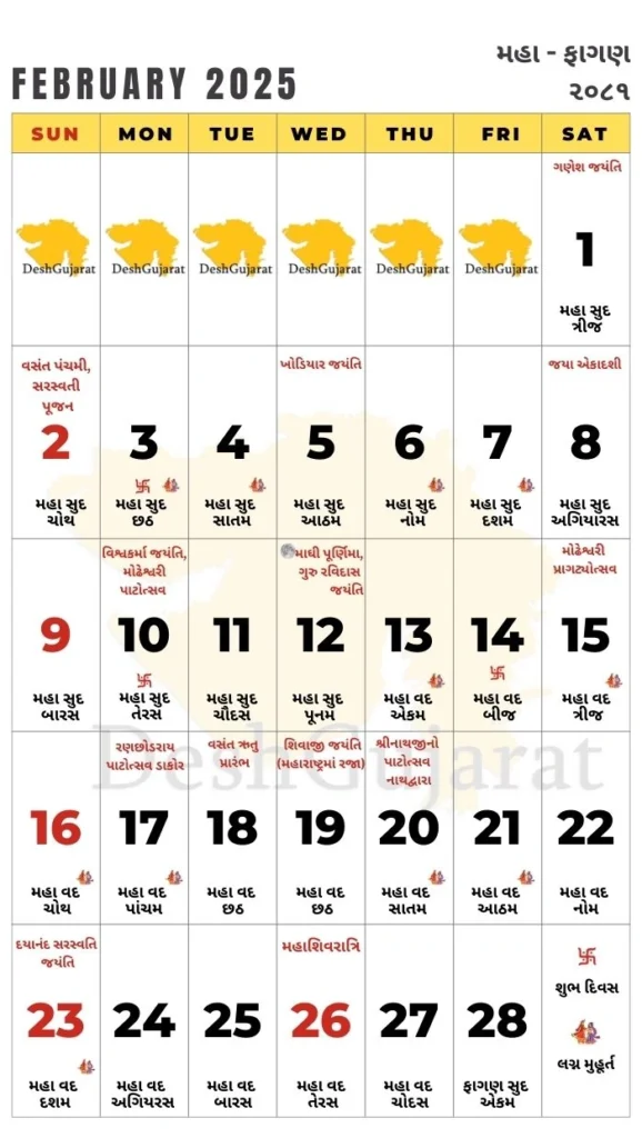 Gujarati Calendar 2025
