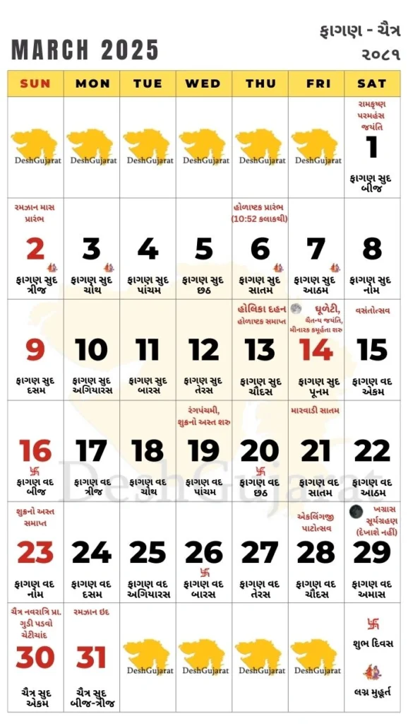 Gujarati Calendar 2025