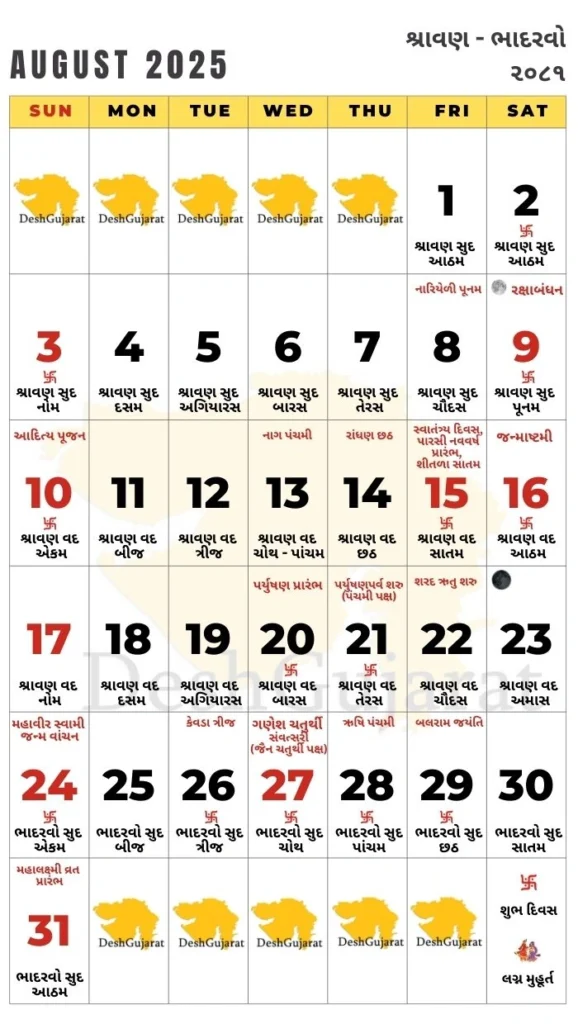 Gujarati Calendar 2025, Samvat 2081