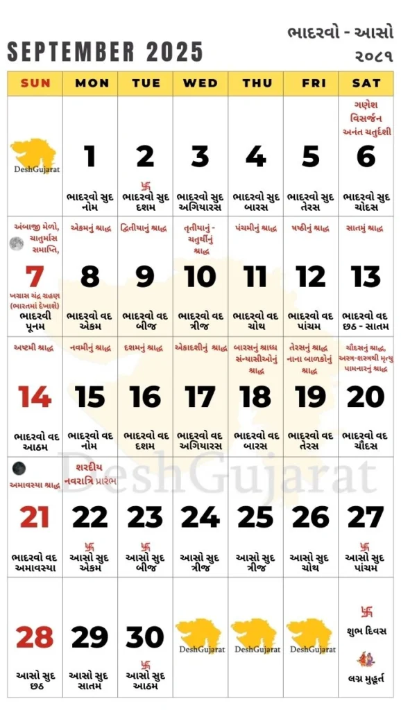 ગુજરાતી કેલેન્ડર ૨૦૨૫