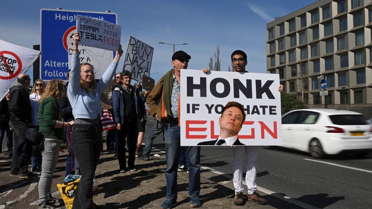 Anti Musk protesters target Tesla showrooms